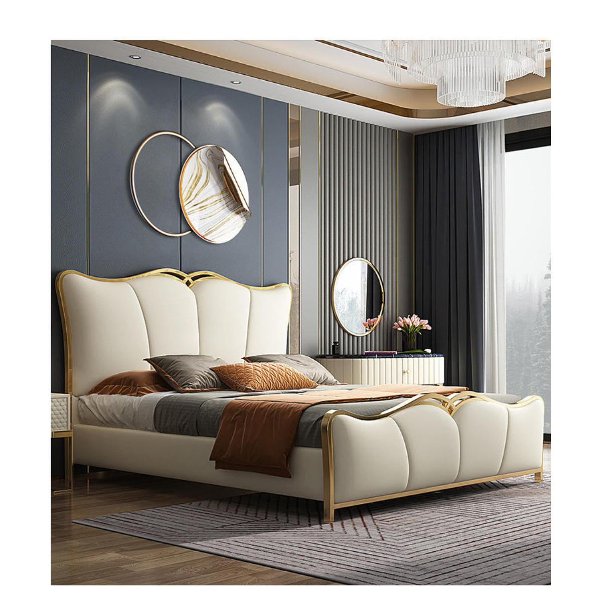 Petal Gold Frame Upholstered Bed